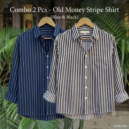 Combo 2 Pcs - Old Money Stripe Shirt (Blue & Black)