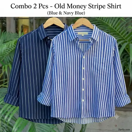 Combo 2 Pcs - Old Money Stripe Shirt (Blue & Navy Blue)